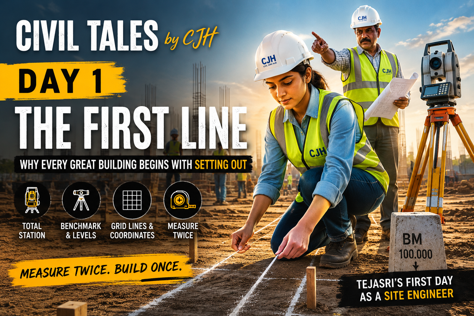 Civil Tales by CJH | Day 1: The First Line | Why Every Great Building Begins with Setting Out - Civil engineering career guidance