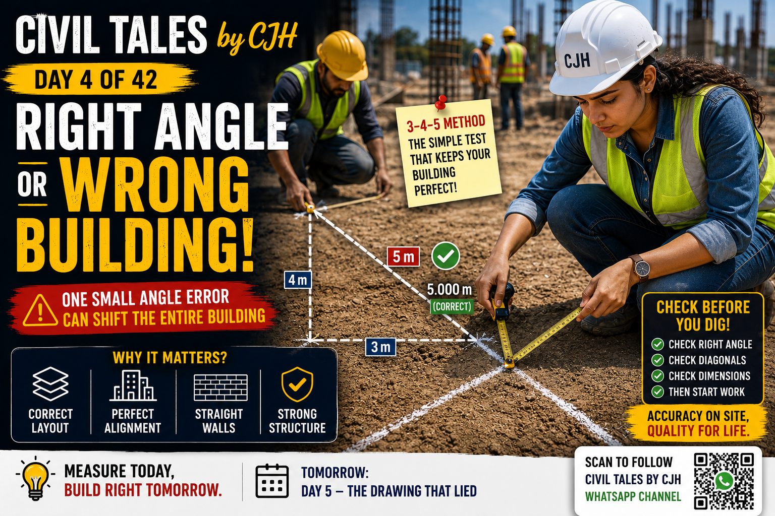Civil Tales by CJH | Day 4: Right Angle or Wrong Building | Why One Small Error Can Shift an Entire Structure - Civil engineering career guidance