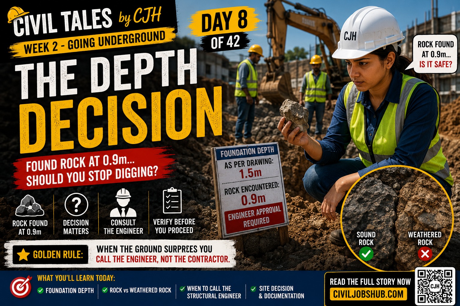 Civil Tales Day 8: The Depth Decision | Excavation, Foundation Depth & Rock Inspection Explained - Civil engineering career guidance