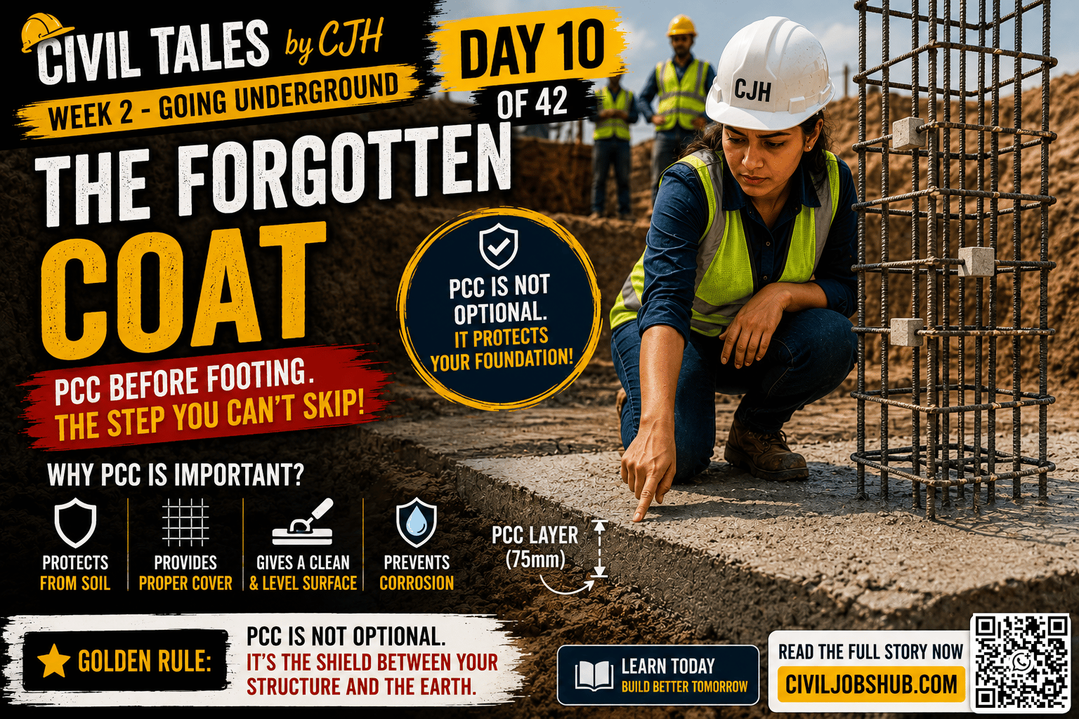 Civil Tales Day 10: The Forgotten Coat | Why PCC Comes Before Every Foundation - Civil engineering career guidance