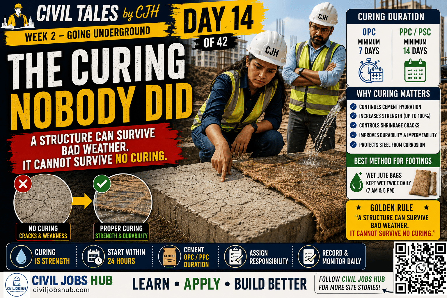 Civil Tales Day 14: The Curing Nobody Did | Foundation Curing Process, Responsibility & Duration - Civil engineering career guidance