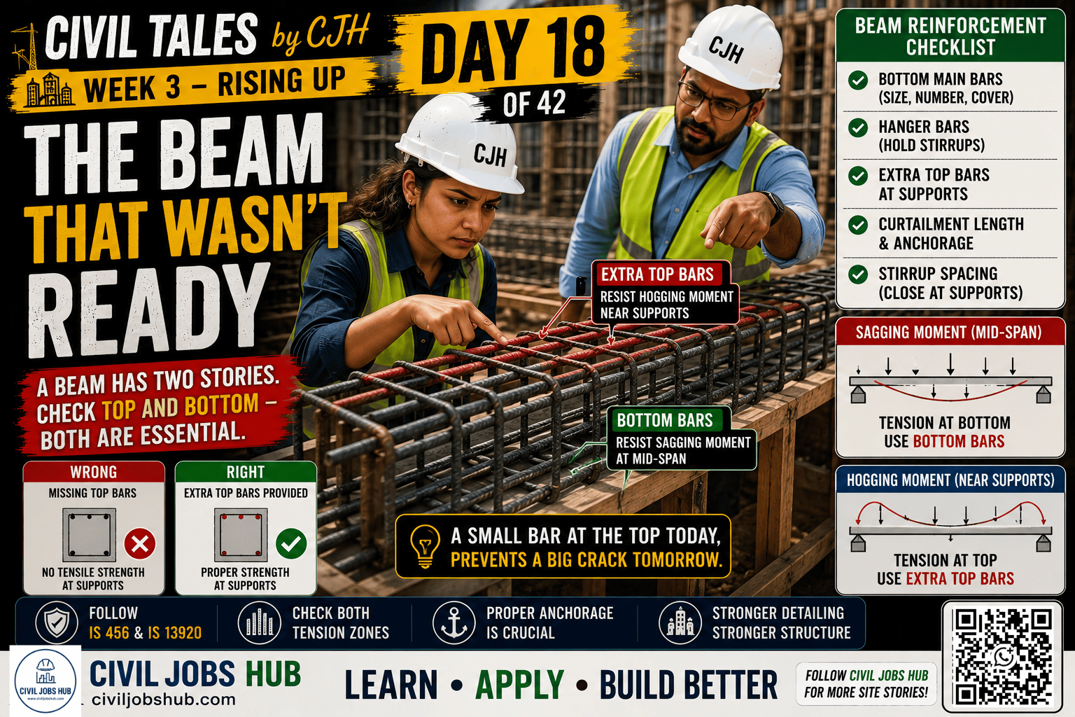 Civil Tales Day 18: The Beam That Wasn't Ready | Beam Reinforcement, Top Bars & Curtailment Explained - Civil engineering career guidance
